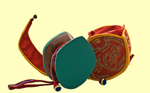 Chö-/Damaru-Trommel, grün mit rotem Etui