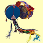 Chö-/Damaru-Trommel, blau mit blauem Etui